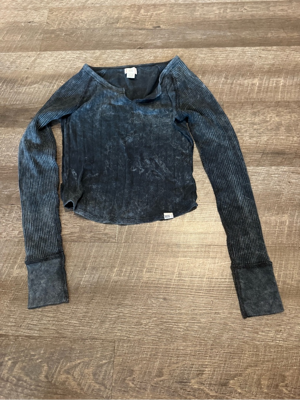 BDG Black/Grey Viv Spliced Notch Neck Long Sleeve Top